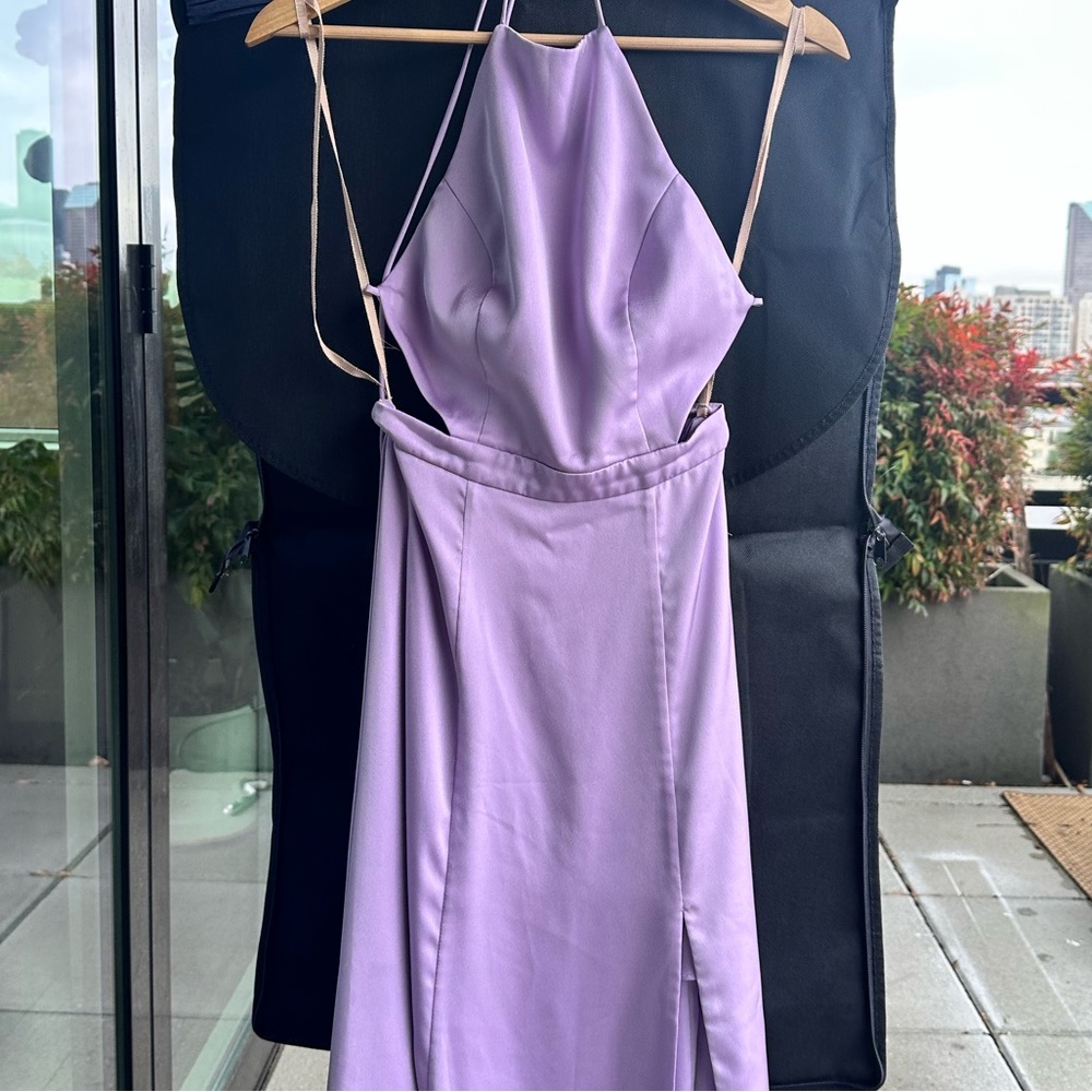Fame & Partners Ada Lilac Halter Slit Maxi Gown
